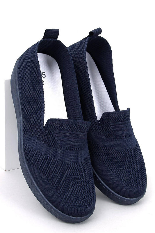 Navy slip-on women's sneakers, breathable sock-like design by Inello, model 195144, lightweight and comfortable with fabric insole.