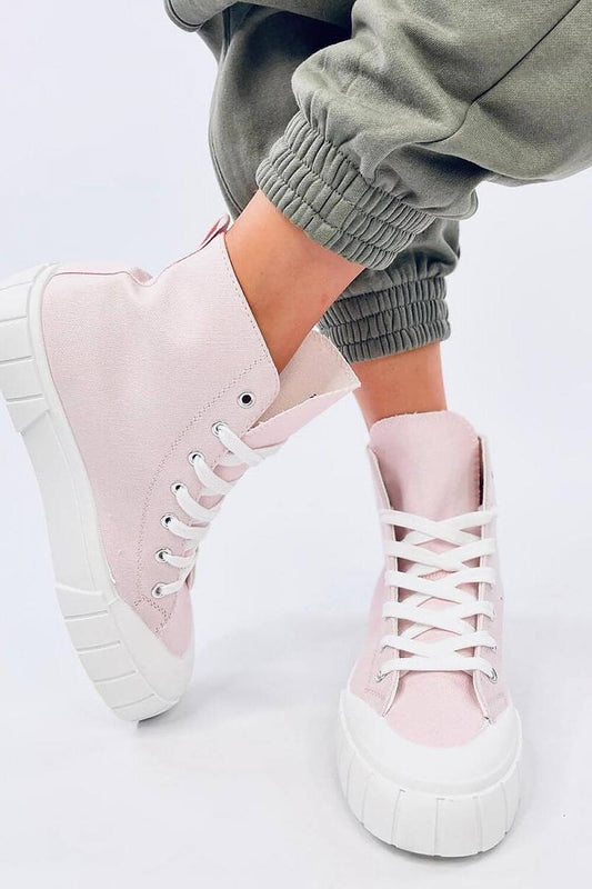 Trendy Inello women's canvas high-top sneakers with thick white sole, perfect for making a statement in any outfit.