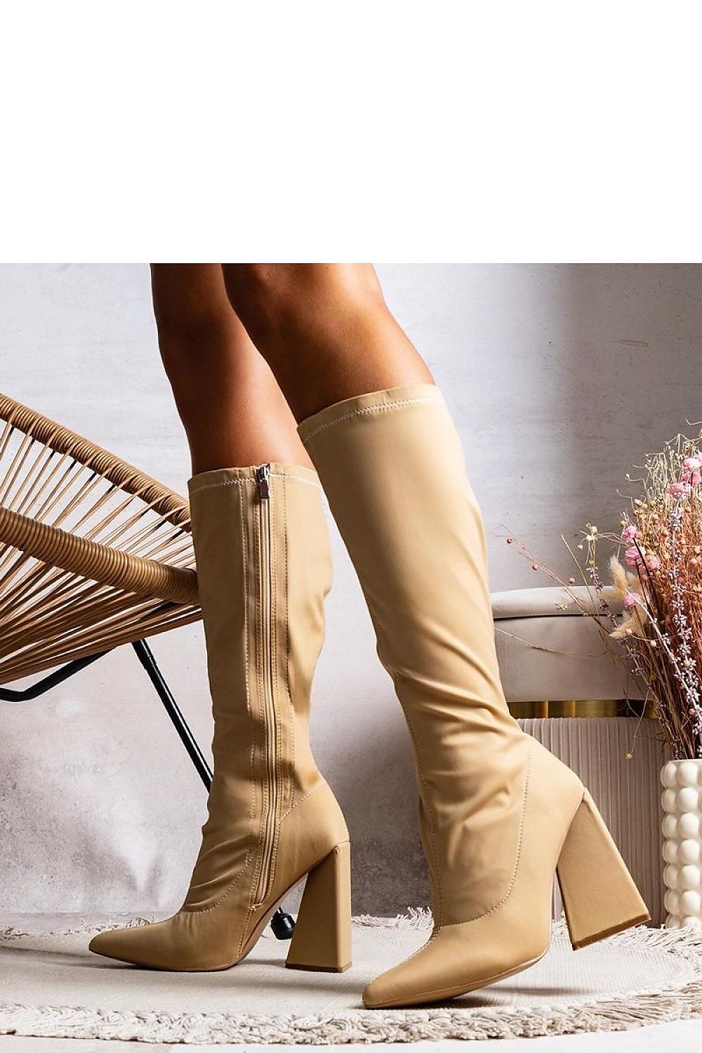 Elegant beige high-heeled ankle boots model 204776 by Solea, perfect for autumn-winter, with pointed toe and sleek design.