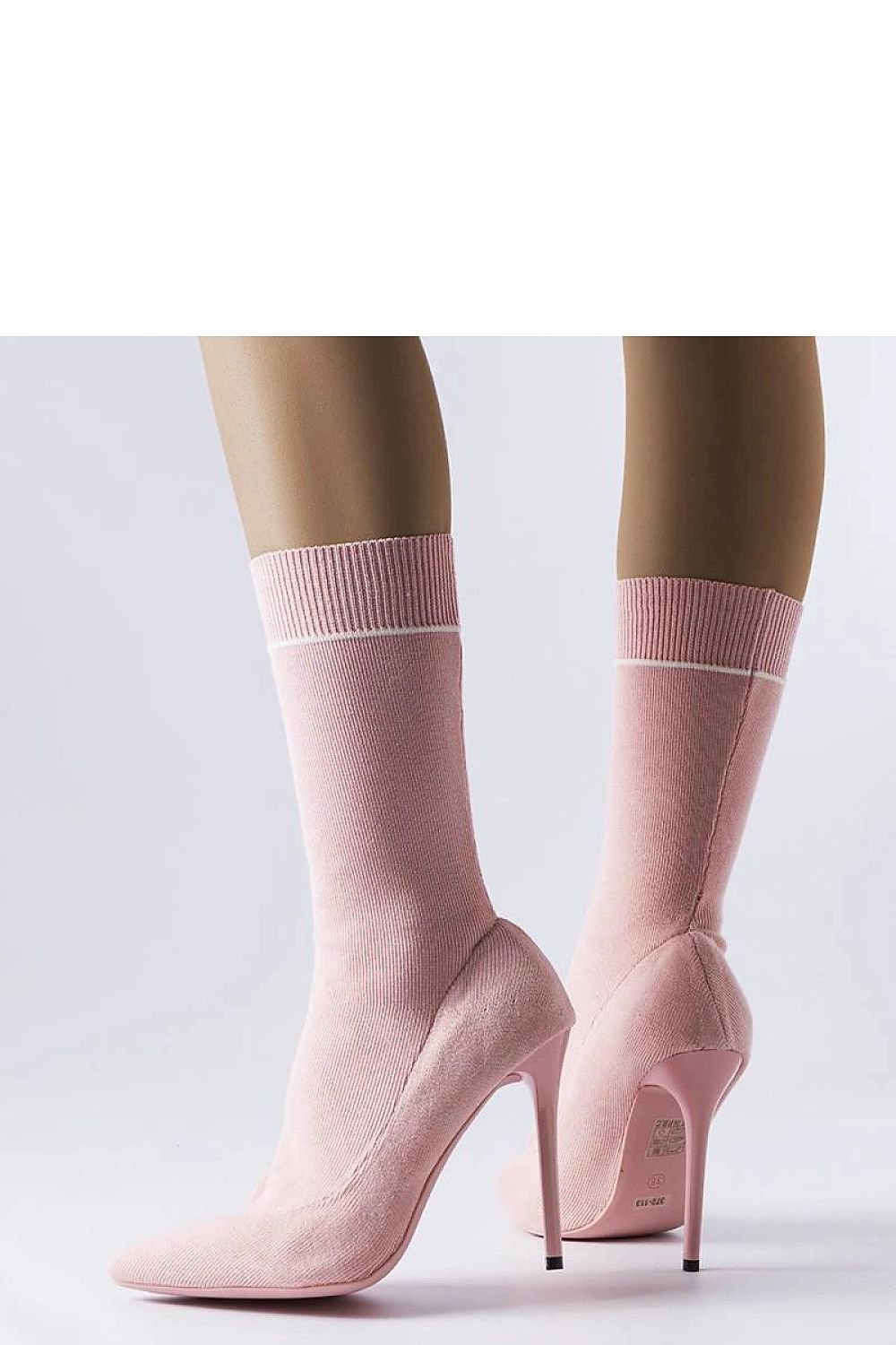 Elegant pink high heel sock boots with stiletto heel and smooth finish, perfect for fashion-forward events.