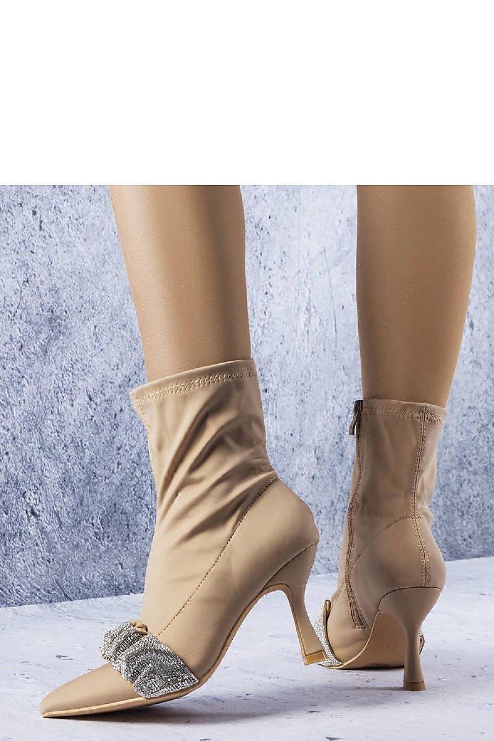 Stiletto high heel ankle boots model 204774 Solea, beige with pointed toes and side zipper, perfect for elegant outings.