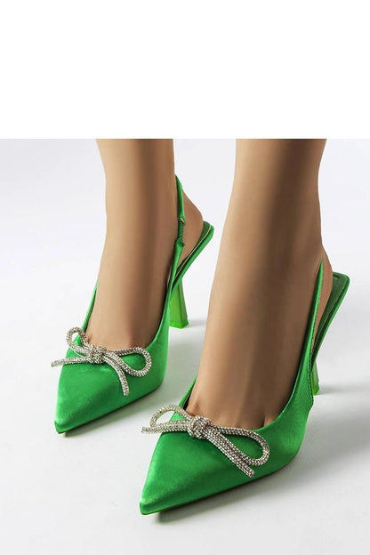 Chic green satin high heels with elegant bow detail, perfect for a stylish night out