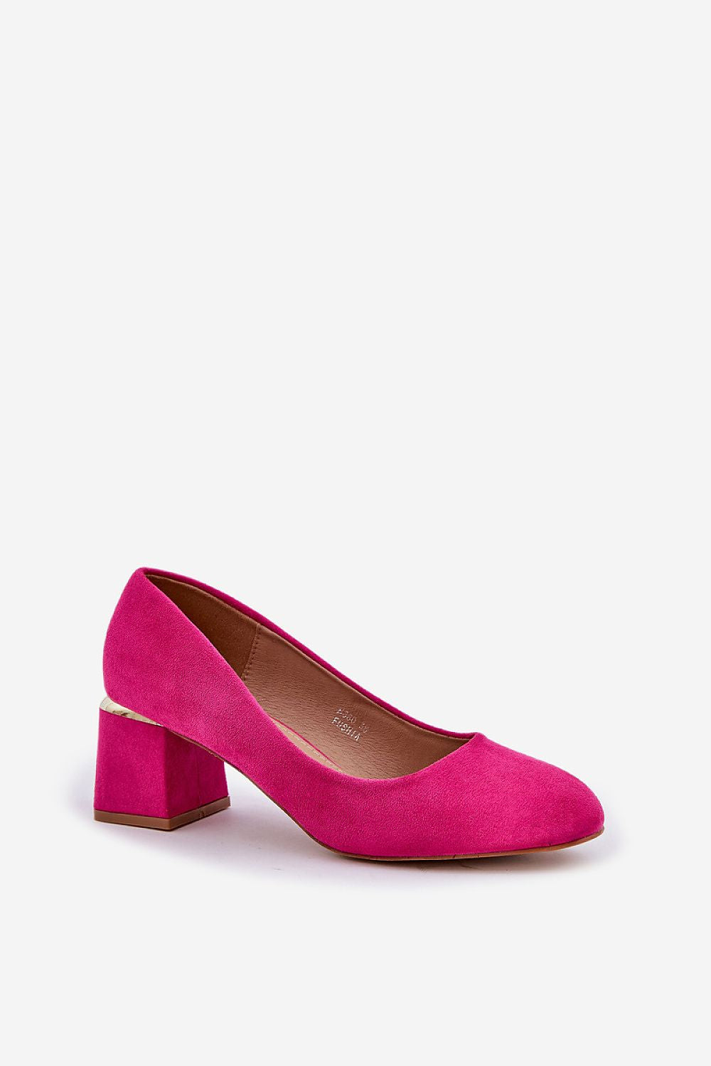 Pink magassarkú körömcipő 208436 with gold element, combining elegance and comfort in stylish faux leather suede.