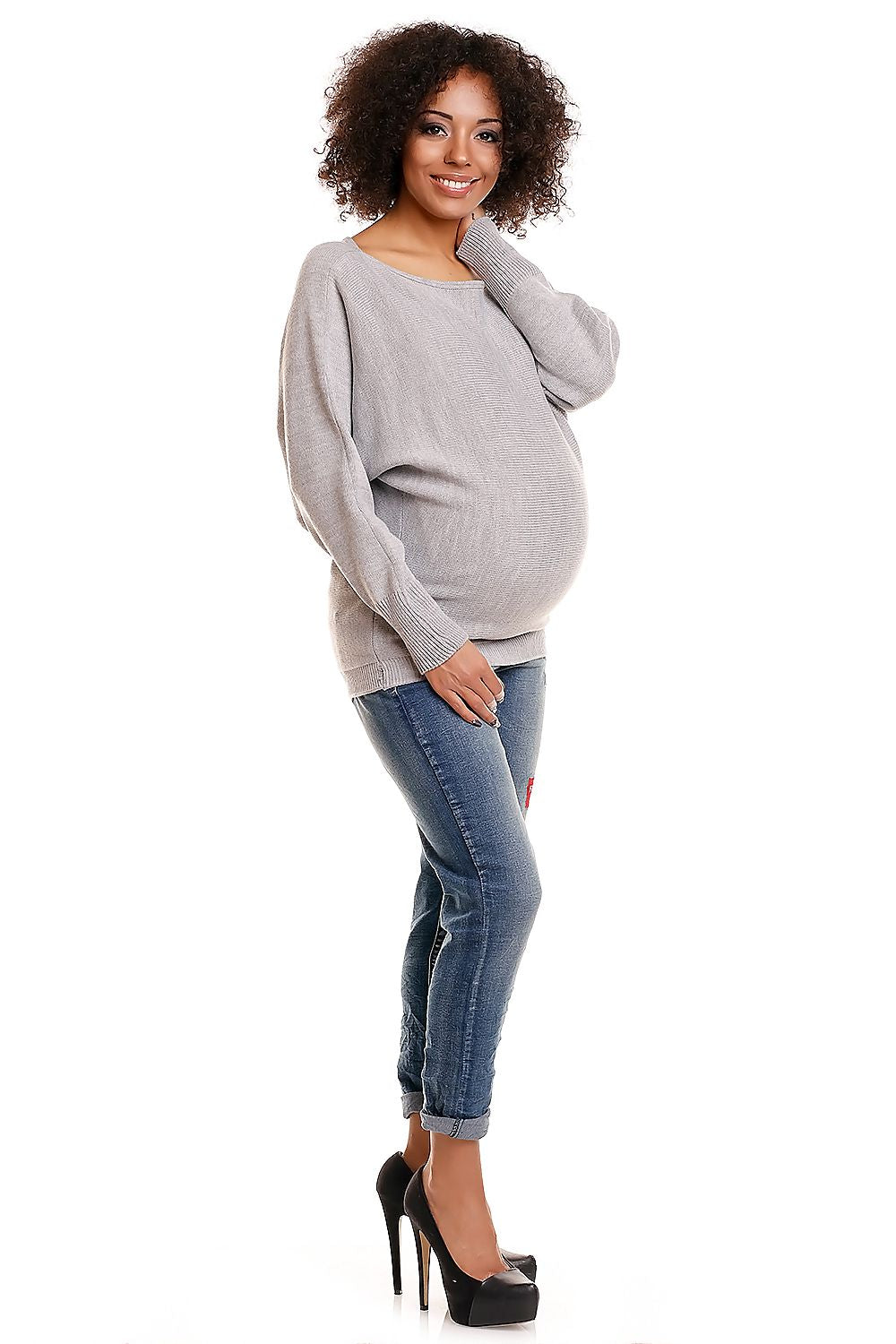 Anya oversized maternity pullover model 84269 by PeeKaBoo in soft, delicate knit. Features wide neckline for an elegant shoulder reveal.