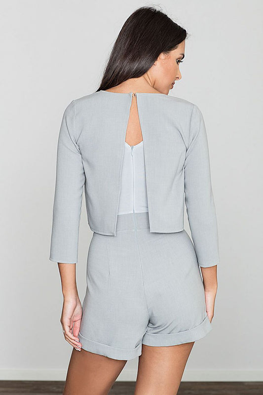 Stylish two-piece suit with split back and wide shorts, back view of Model 50896 Figl.