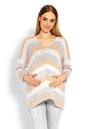 Tricolor striped maternity sweater with V-neck design, model 114523 PeeKaBoo, featuring comfy loose fit and oversized style.