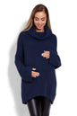 Oversized navy turtleneck maternity sweater by PeeKaBoo, featuring thick knit and wide sleeves, perfect for cozy comfort.