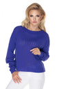 Model wearing a royal blue Pulóver model 134598 PeeKaBoo with boat-neck and long sleeves. Crafted from 100% acrylic.