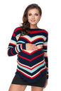 Anya maternity sweater model 135979 with colorful stripes and long sleeves, by PeeKaBoo. Cozy, stylish, ideal for moms.