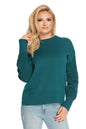 Model wearing Pulóver model 146913 PeeKaBoo, teal long-sleeve sweater with a turtleneck, made of 50% acrylic and 50% cotton.