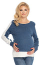 Pregnancy sweater model 147497 PeeKaBoo in blue and white, with decorative side panels and long sleeves, 100% acrylic.