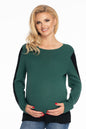 Maternity sweater model 147497 by PeeKaBoo in green, boat neck with long sleeves, stylish side inserts. Made of 100% acrylic.